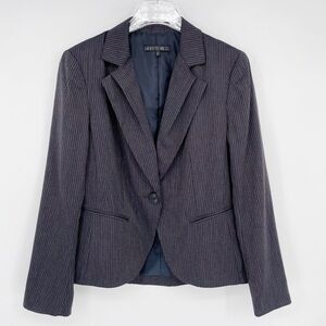 Lafayette 148 New York Gray Blue Pinstripe Wool Blazer Jacket Size 8‎ Metallic